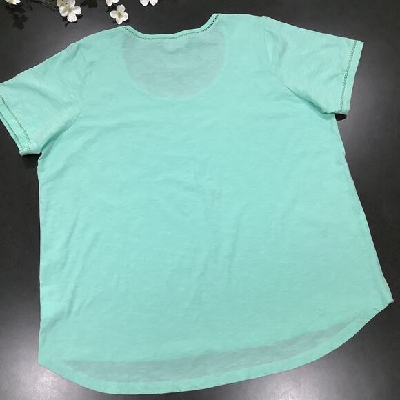 Jones New York Signature Woman Knit Crochet Peekaboo Casual T Shirt Top Mint - Picture 12 of 14